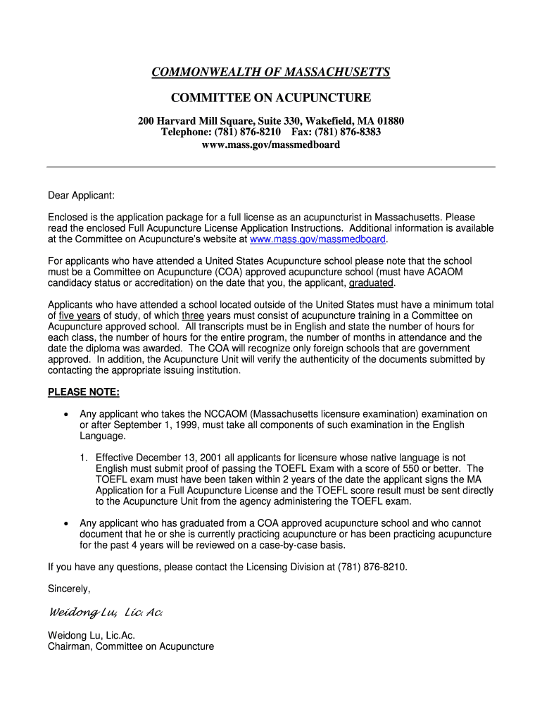 Fillable Online mass Acupuncture Full License Kit Mass.Gov mass Fax Email Print pdfFiller