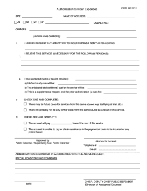Authorization to Incur Expenses
