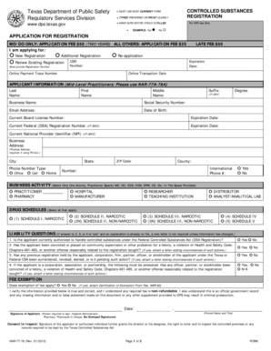 Texas Controlled Substances Registration Application