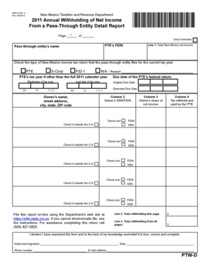 New Mexico Annual Withholding of Net Income Form
