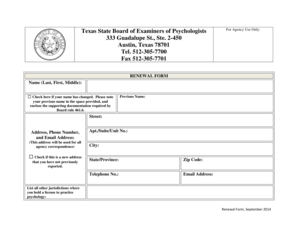 Texas Psychologist License Renewal Form