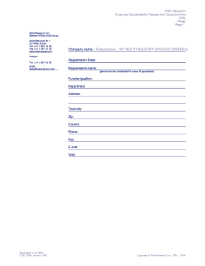 SAM Corporate Sustainability Assessment Questionnaire