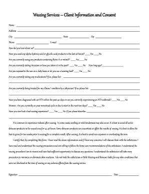 Waxing Services Client Information and Consent