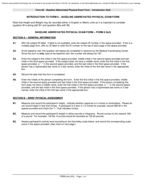 Baseline Abbreviated Physical Exam Form