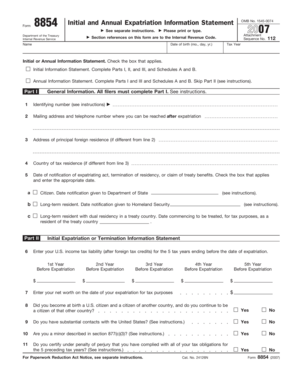 Form 8854 Initial and Annual Expatriation Information Statement