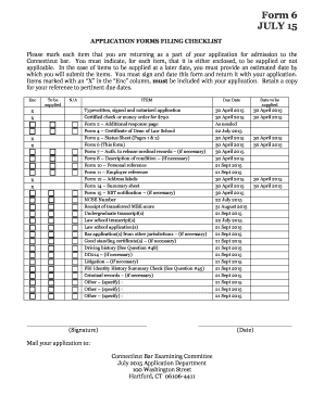 Connecticut Bar Application Filing Checklist