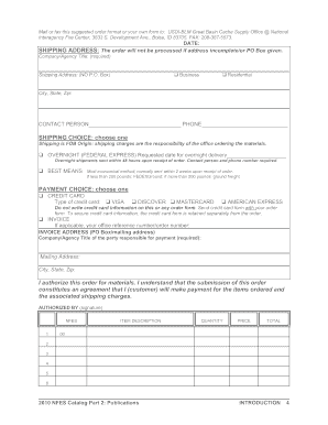 USDI-BLM Great Basin Cache Supply Order Form