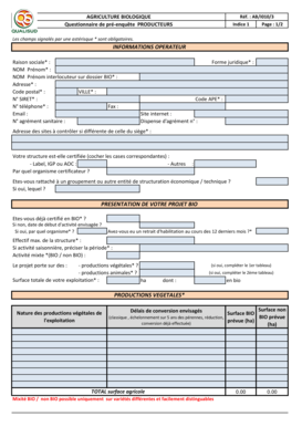 Questionnaire de pré-enquête PRODUCTEURS