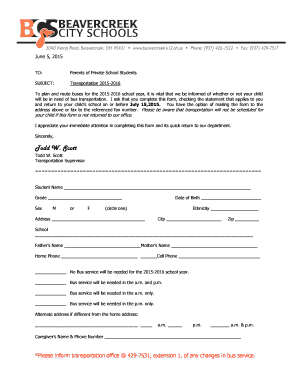 Private School Bus Transportation Request Form