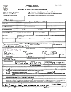 US Fish and Wildlife Service License/Permit Application