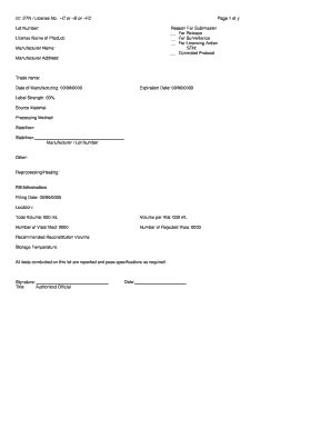 Limulus Amebocyte Lysate Test Form