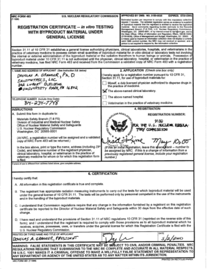 NRC Form 483 Registration Certificate