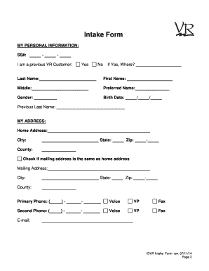 Idaho Vocational Rehabilitation Intake Form