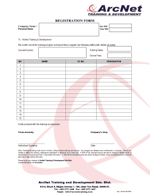 Company Training Registration Form
