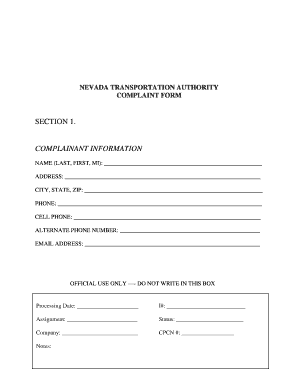 Nevada Transportation Authority Complaint Form