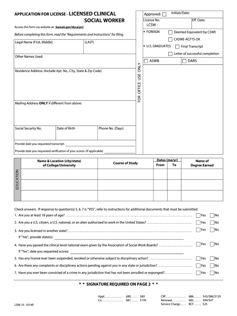 Fillable Online REQUIREMENTS & INSTRUCTIONS LICENSED CLINICAL SOCIAL