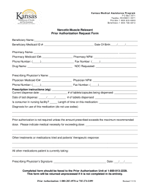 Kansas Narcotic Muscle Relaxant Prior Authorization Request Form
