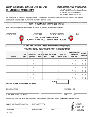 2013 Loan Balance Verification Form