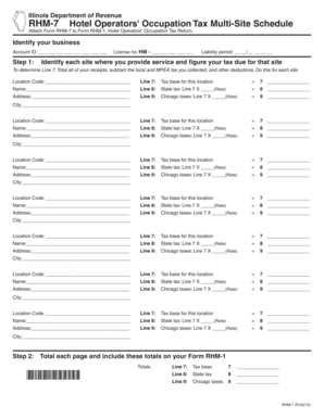 Illinois Hotel Operators' Occupation Tax Multi-Site Schedule