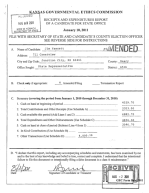 Kansas Candidate Receipts and Expenditures Report