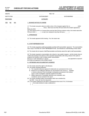 Federal Bureau of Prisons Disciplinary Hearing Checklist