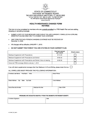 Connecticut Teachers' Retirement Board Medicare Supplemental Health Insurance Change Form