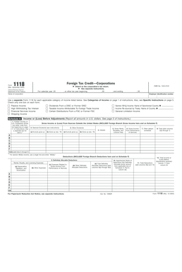 Form 1118 Foreign Tax Credit Corporations