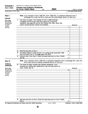 Schedule 1 Form 1040A Interest and Dividends