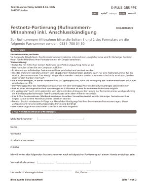 Telefónica Germany Festnetz-Portierung Formular