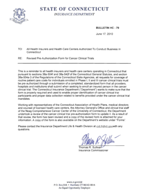 Connecticut Cancer Clinical Trial Pre-Authorization Form