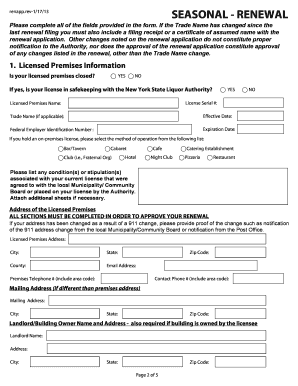 New York State Liquor Authority Renewal Application
