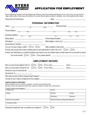 Byers Engineering Company Application for Employment
