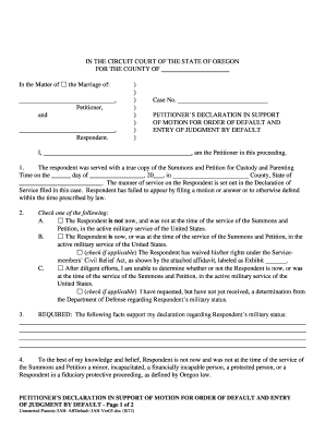 Petitioner's Declaration in Support of Motion for Order of Default and Entry of Judgment by Default