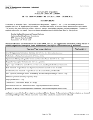California Level III Supplemental Information Form