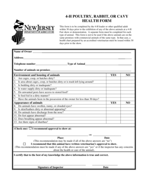 4-H Poultry Rabbit or Cavy Health Form