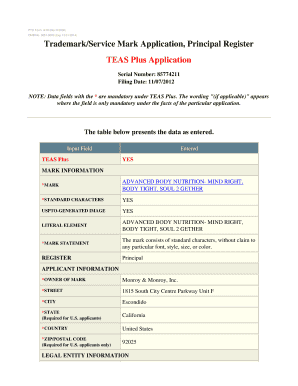 USPTO Trademark Application Form 1478