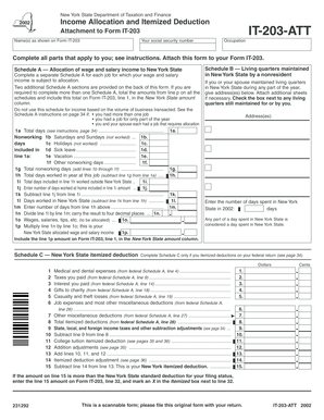 New York State Income Allocation and Itemized Deduction Form