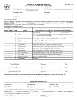 Texas Missing or Stolen Property Report