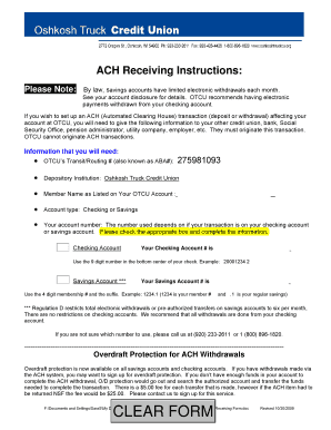ACH Receiving Instructions Form