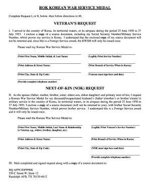 Korean War Service Medal Request Form