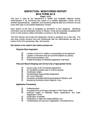 Inspection / monitoring report mva form ac-8 - Louisiana Department ... - dhh louisiana