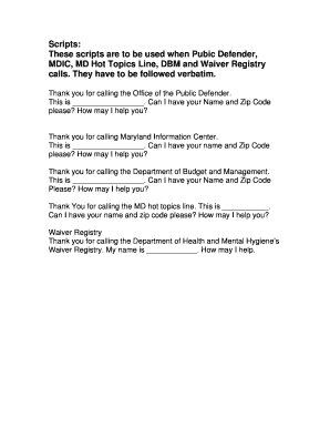 Call Scripts for Maryland Government Agencies