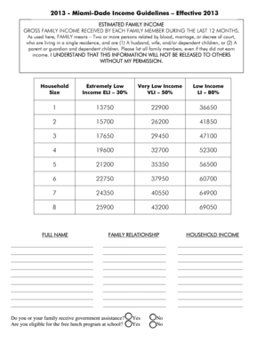Miami-Dade Income Guidelines Form