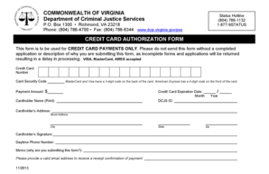 Virginia Credit Card Authorization Form