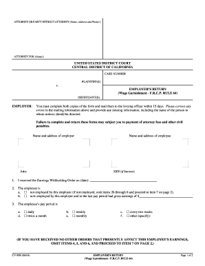 Employer's Return Wage Garnishment Form