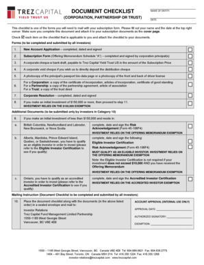 Investment Document Checklist