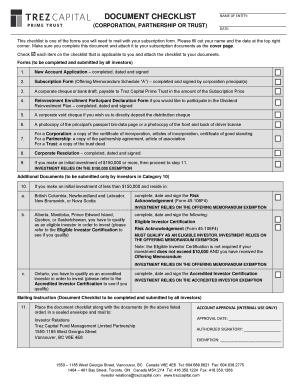 Investment Document Checklist