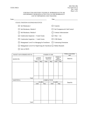 USDA NRCS Contracting Officer's Evaluation Worksheet