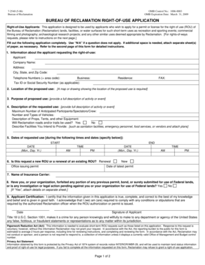 Bureau of Reclamation Right-of-Use Application