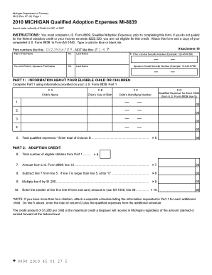 Michigan Qualified Adoption Expenses Form MI-8839